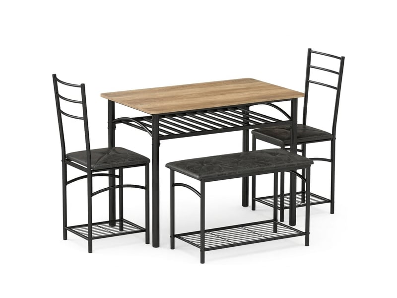  Ensemble table et 4 sièges de salle à manger industriel, table avec 2 chaises et banc, marron et noir  - Conforama A