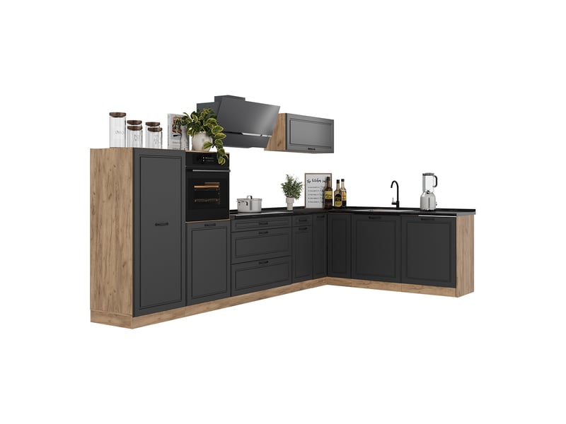 Vicco cuisine en angle, anthracite campagnechêne doré, 347 x cm sans plan de travail - Conforama E