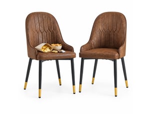Lot de 2 chaises de salle à manger,47,3x44x91 cm,tissu et métal noir,marron