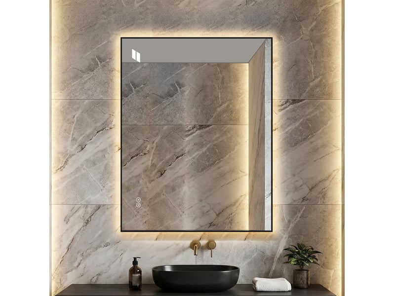  Miroir de salle de bains led 70x90 cm argenté, anti-buée et dimmable  - Conforama E