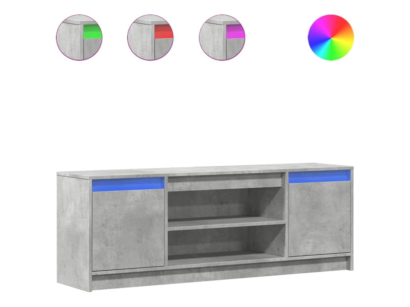  Meuble tv - banc tv - meuble de rangement avec led gris béton 139,5x34x50 cm bois d'ingénierie  - Conforama A