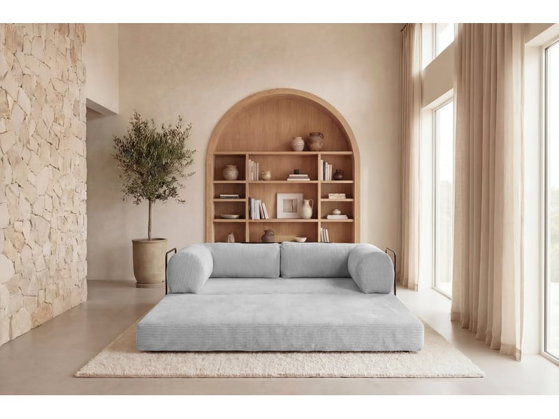  Cosima - canapé droit convertible petit velours côtelé 3 places gris clair  - Conforama E