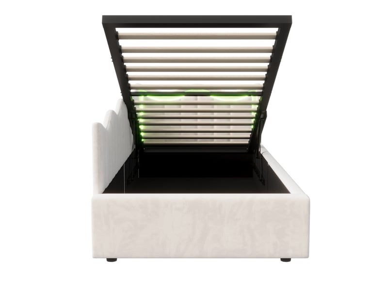  Canapé lit ado 90x200 avec rangement sous lit, lit banquette avec led lit simple avec cadre de lit à lattes et tête de lit rembourrée beige velours, sans matelas  - Conforama W