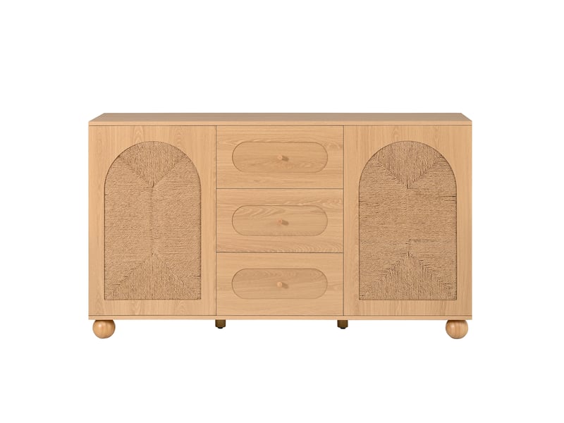  Buffet 2 portes et 3 tiroirs en mdf et panneau de particules naturel 140 x 40 x 80 cm GL9856N - Conforama A