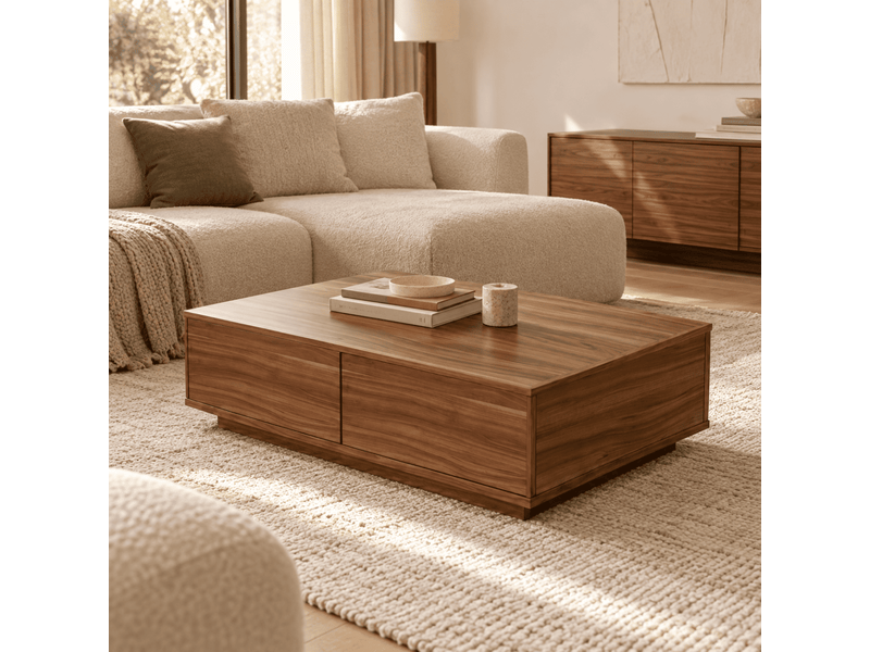  Table basse rectangulaire 2 abattants décor noyer l90 cm - nora  - Conforama B