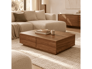 Table basse rectangulaire 2 abattants décor noyer l90 cm - nora