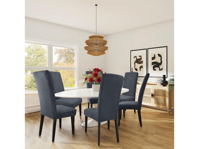  Housse de chaise de salle à manger en jacquard gris, élastique, amovible et lavable, housse de chaise universelle, convenant aux mariages, cuisin XLH-ZLS-009232ZLS - Conforama C