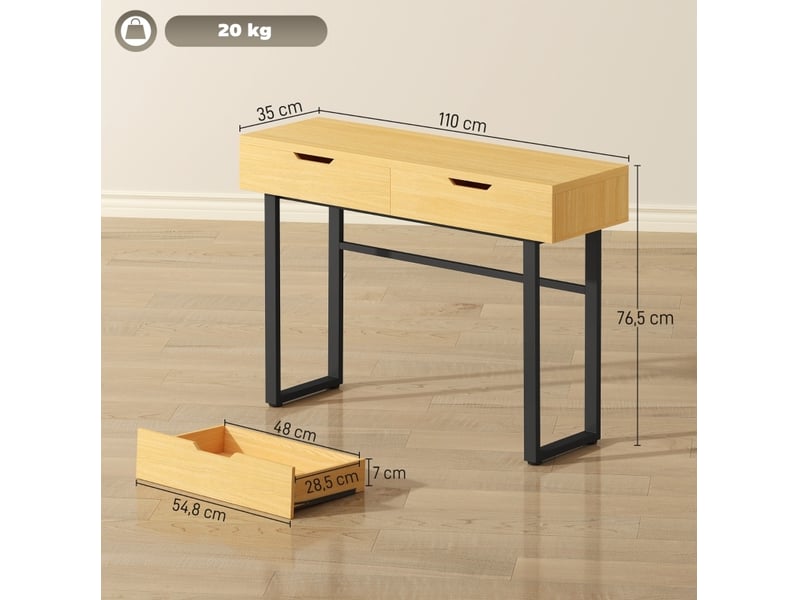 Console 110 x 35 x 76,5 cm en panneaux de particules et métal avec 2 tiroirs bois naturel chicfurn  - Conforama D