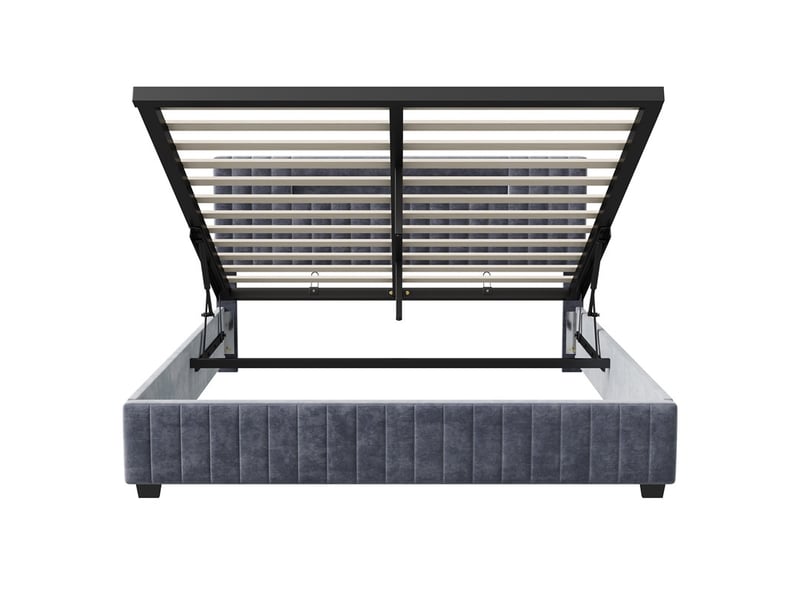  Lit 140x200cm - lit coffre 140x200cm - lit avec vérin à gaz, tête de lit led rvb et rangement - velours gris clair  - Conforama A