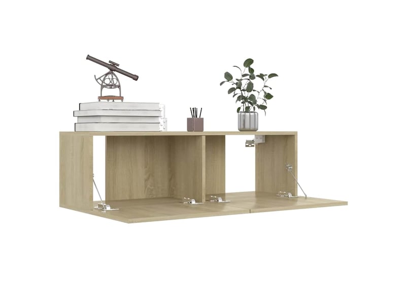  Lot de 4 meuble tv bas salon chêne sonoma 100x30x30 cm bois d'ingénierie  - Conforama D