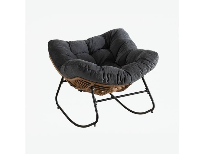  Fauteuil à bascule en chenille noir 98x102x77 cm  - Conforama A