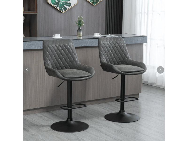  Tabouret de bar réglable avec dossier et repose-pieds, lot de 2, en cuir, gris foncé  - Conforama B