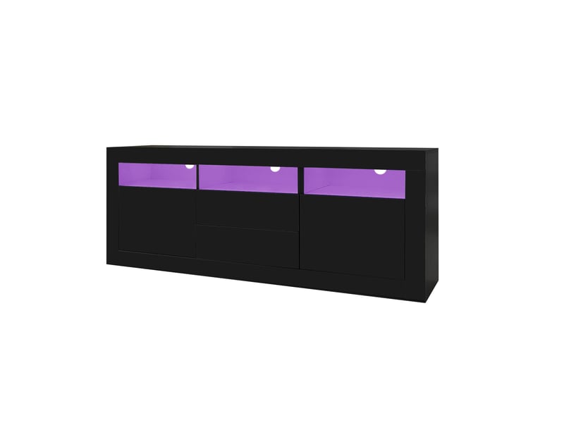  Meuble tv 160 cm noir brillant avec led app bluetooth pour écran 70 pouces  - Conforama E