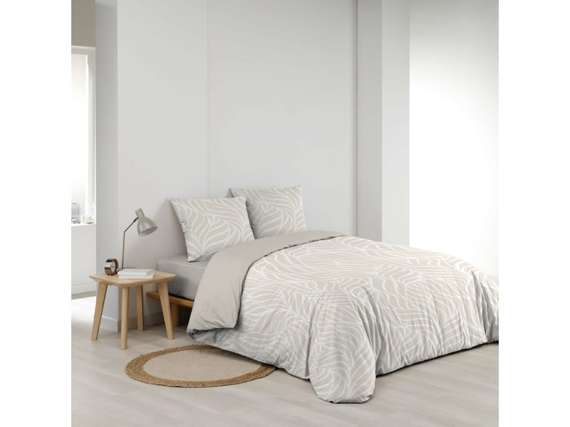Housse de couette 260 x 240 cm imprimée 57 fils morganeva naturel 2 taies incluses  - Conforama D