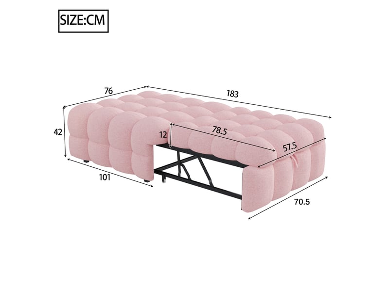 Lit gigogne enfant 70x180 cm, canapé-lit 2 en 1, style minimaliste, tissu teddy rose - Conforama C