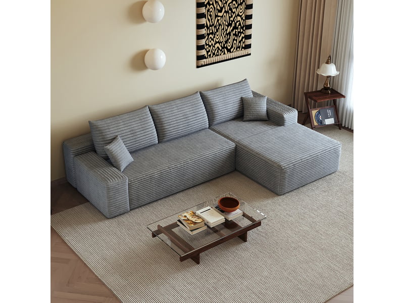  Canapé d'angle, canapé modulable, assise profonde, livré monté, design moderne, 270 cm, pour salon, chambre, gris, appartement  - Conforama W