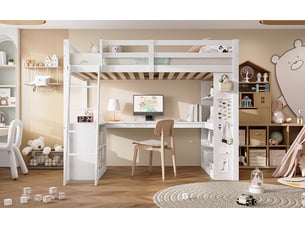 Lit mezzanine 90x200 cm <strong>RAUMIO</strong> <strong></strong> coloris blanc