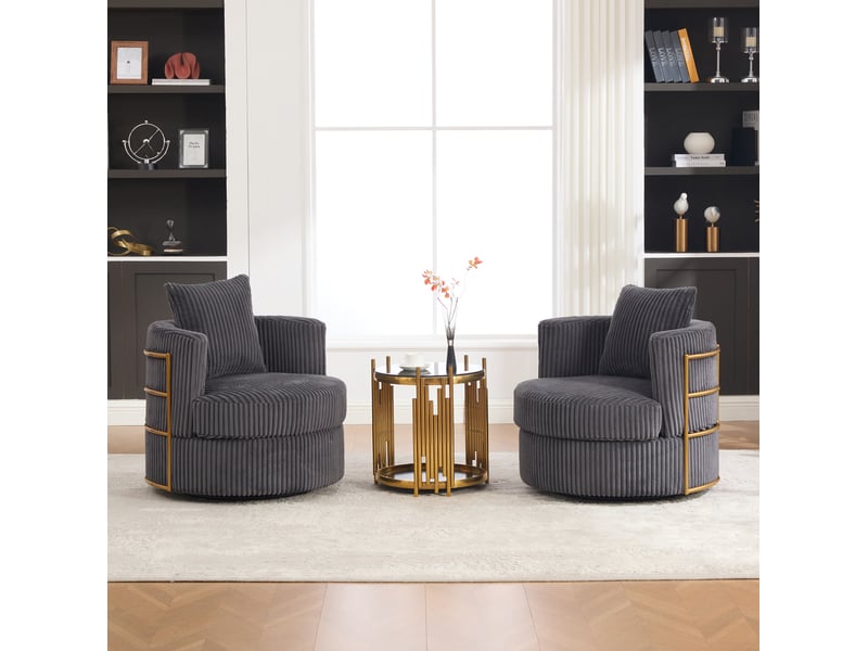 Fauteuil pivotant à 360 degrés avec rangement sous l’assise, lot de 2 en velours côtelé gris, 76 × 79 × 78 cm - Conforama D