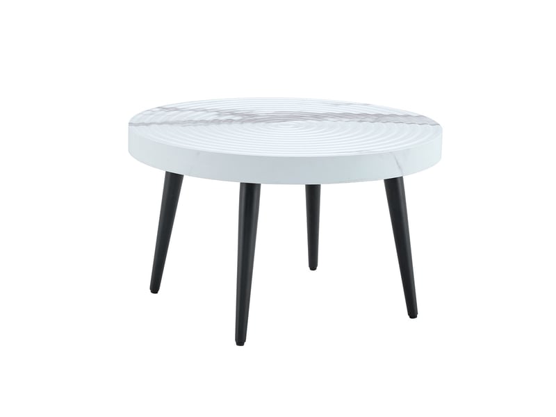  Table basse ronde effet marbre rainures à anneaux annuels pieds métalliques réglables usage polyvalent table stable  - Conforama A