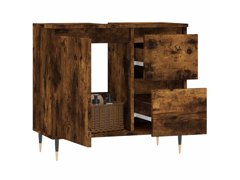  Amoire de salle de bain chêne fumé 65x33x60cm bois d'ingénierie shl1224  - Conforama C