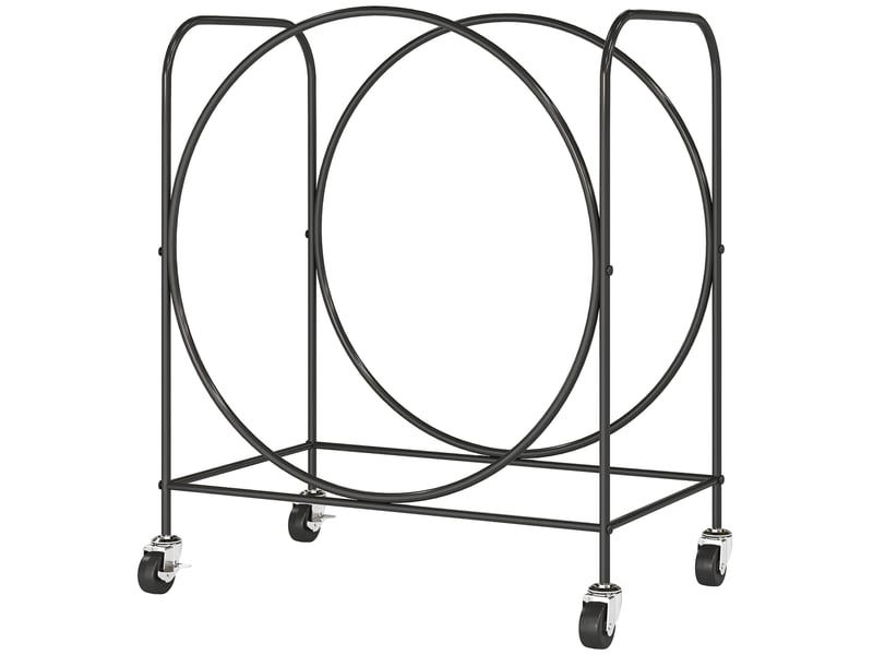  Porte-bûches métallique sur roulettes, double anneau, 20 kg, 51 x 30 x 60 cm, noir  - Conforama B