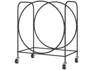 Porte-bûches métallique sur roulettes, double anneau, 20 kg, 51 x 30 x 60 cm, noir