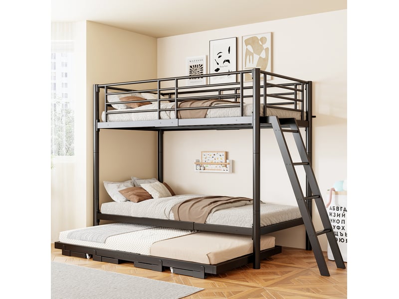 Lit superposé 90x200 cm avec lit gigogne, coloris noir - Conforama E