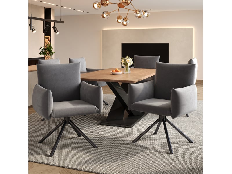  Lot de 4 chaises de salle à manger pivotantes 360° en velours gris avec pieds en métal  - Conforama C