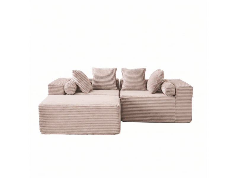 Canapé d'angle, canapé modulable – beige, en tissu chenille, style cloud - Conforama D