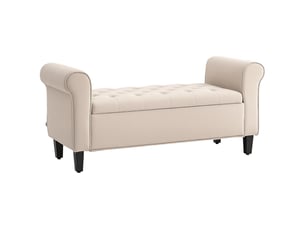 Banc coffre de rangement tissu aspect velours beige 126 x 48,5 x 57 cm