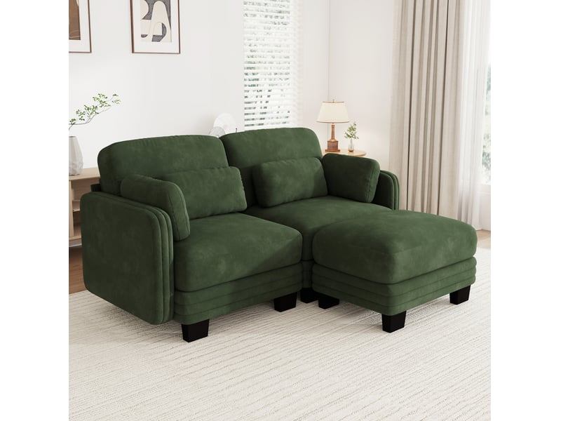 Canapé d'angle modulable 2 places 176x143x88 cm en chenille verte - Conforama W
