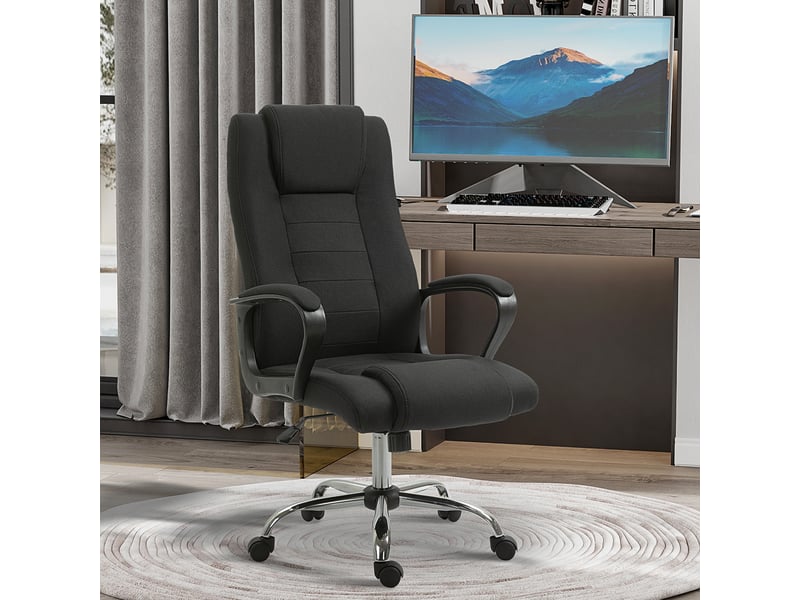  Chaise de bureau ergonomique avec accoudoirs, chaise pivotante réglable en hauteur aspect lin, chaise d'ordinateur rembourrée, noire  - Conforama C