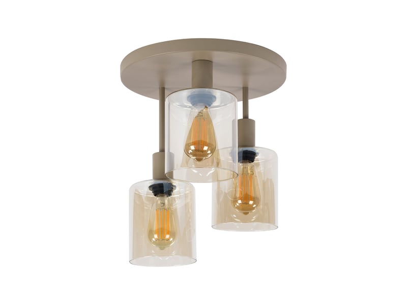  Plafonnier cylindre 3 lampes 35x40 cm en verre ambré et beige - greta  - Conforama A