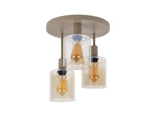 Plafonnier cylindre 3 lampes 35x40 cm en verre ambré et beige - greta