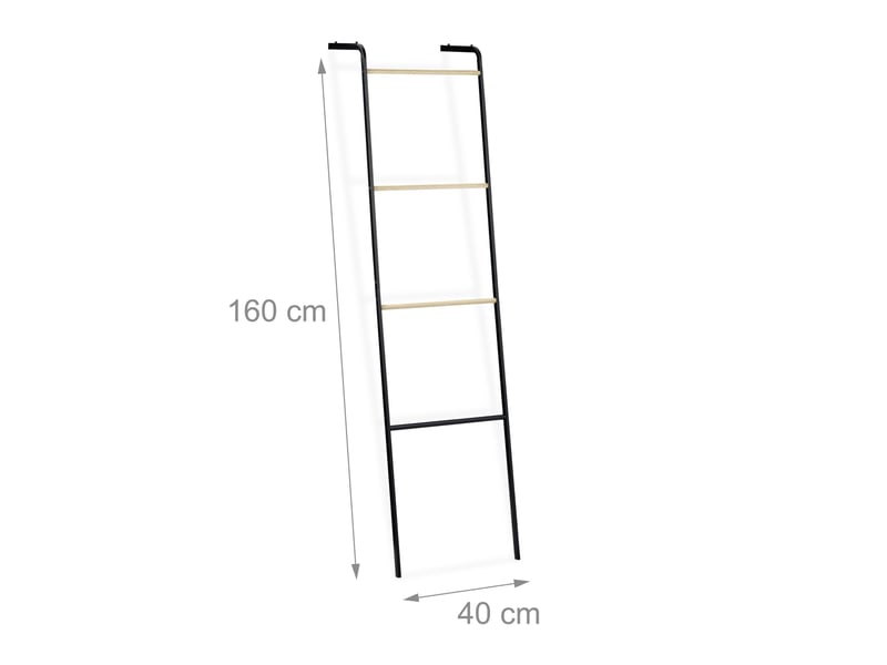  Porte-serviettes échelle design moderne à poser contre le mur 4 barres 70 x 20 x 10 cm en métal noir 13_0007569  - Conforama B