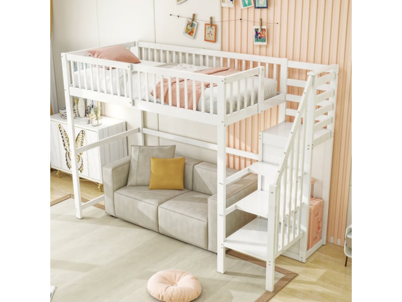  Lit mezzanine 90x200 cm coloris blanc bois massif lit enfant blanc - Conforama E