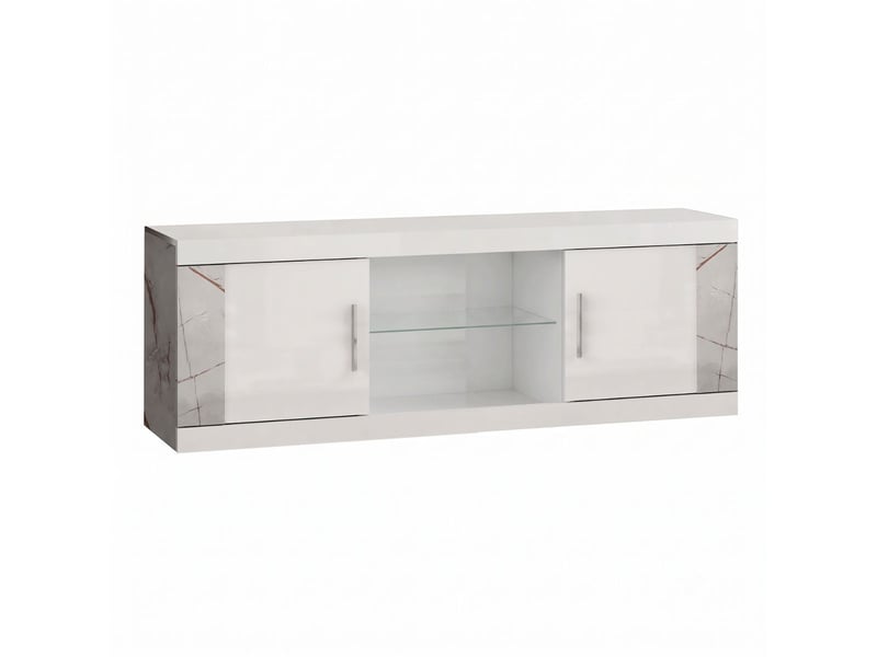  Meuble tv 2 portes 2 niches blanc et aspect marbre gris-brun - nervy NERVY - Conforama A