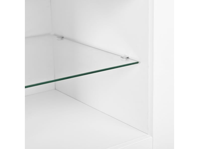 Buffet led, 2 portes et 2 tiroirs, niche à tablette en verre, commande par application, 140 × 40 × 80 cm, blanc brillant - Conforama E