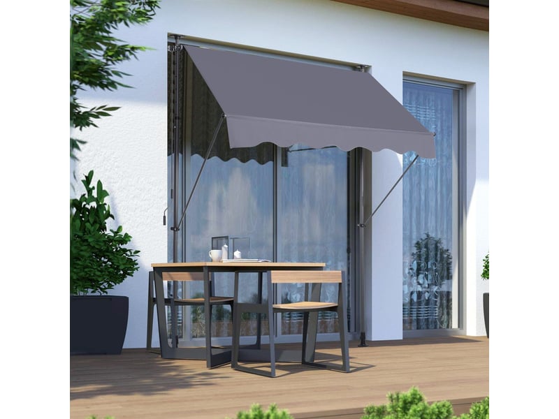 Parasol déporté 200 x 120 cm réglable en hauteur fixation sans perçage manivelle protection uv gris - Conforama B