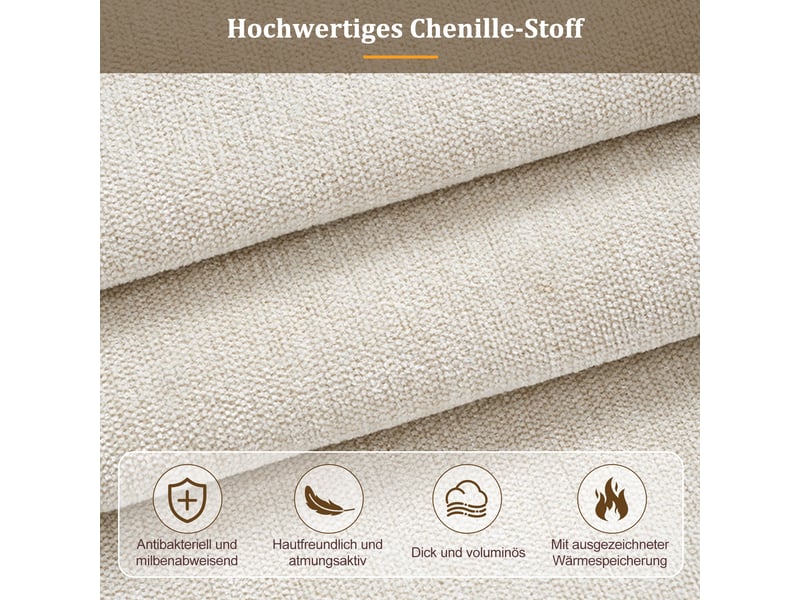  Lit avec rangement 160 × 200 cm, chenille, coffre hydraulique, tête rembourrée, sommier à lattes, pieds en bois, beige  - Conforama E