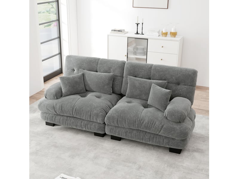  Canapé 2 places modenvie cloud en chenille gris 220 x 77 x 81 cm  - Conforama D