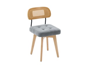 Lot de 2 chaises pivotantes 360° 43x50x77 cm – gris – dossier en rotin tressé, assise rembourrée en chenille