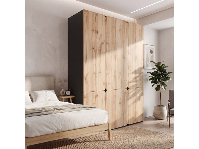 Armoire penderie 180 x 50 x 200 cm - 8 portes - 6 tiroirs - 2 barres de penderie - mdf et panneaux de particules - chêne artisan - Conforama C