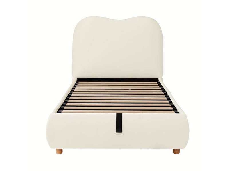 Lit coffre enfant 90x190 cm avec sommier, lit simple en velours beige, sans matelas - Conforama D
