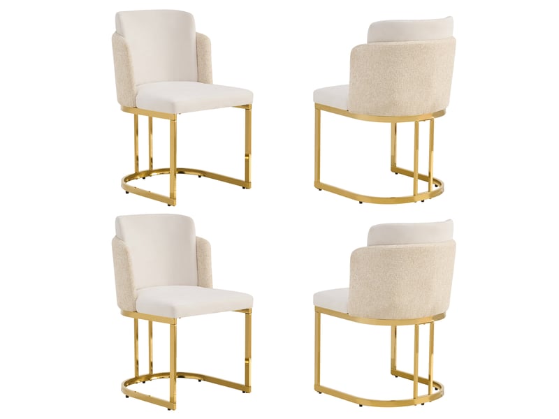  Lot de 4 chaises de salle à manger design, beige et or, dossier double, pieds métalliques, style contemporain  - Conforama A