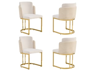 Lot de 4 chaises de salle à manger design, beige et or, dossier double, pieds métalliques, style contemporain