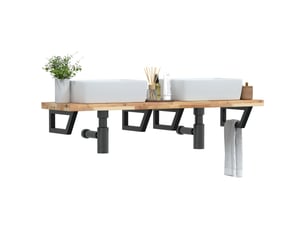Étagère de vasque murale acier et bois massif d'acacia shl3228