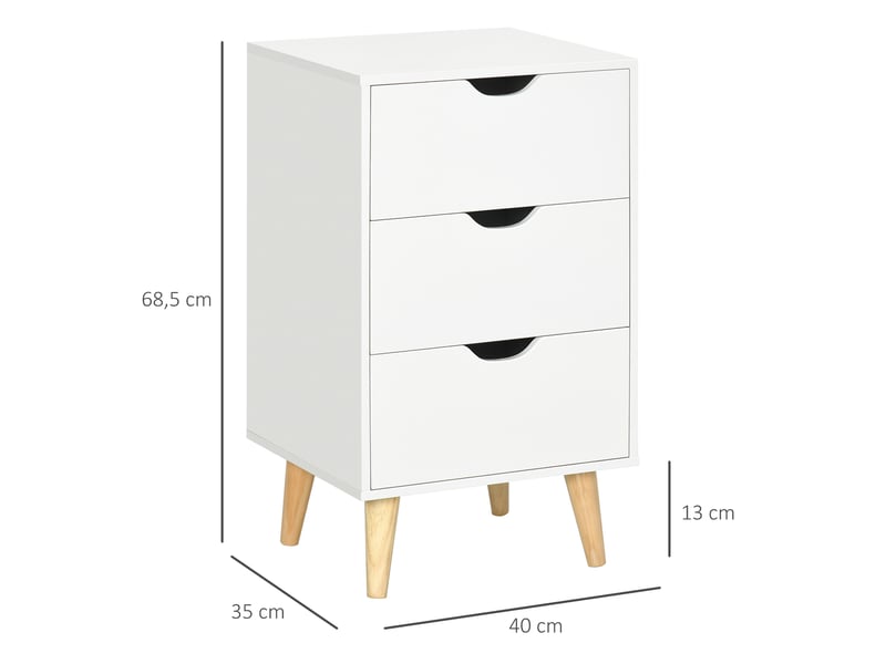  Table de chevet table de nuit avec 3 tiroirs, style scandinave pour chambre à coucher, salon, blanc, 40 x 35 x 68,5 cm  - Conforama C