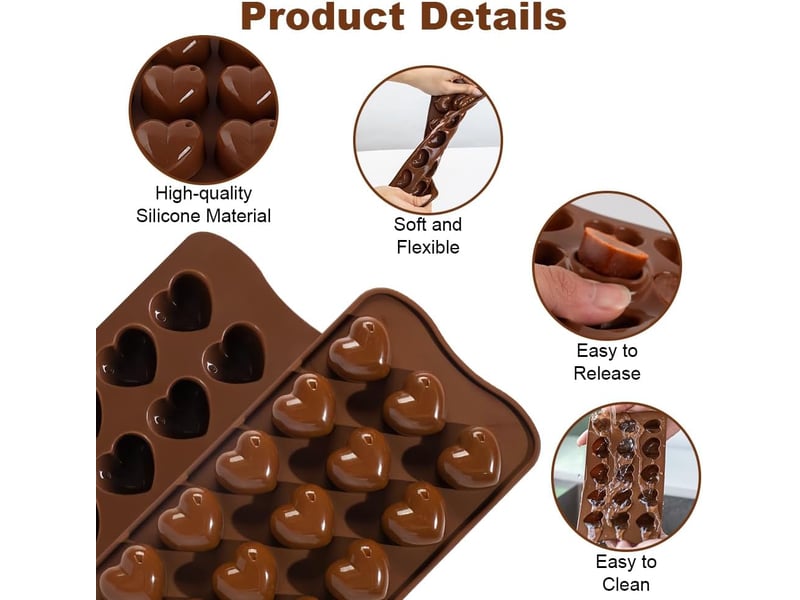  Lot de 2 moules silicone en forme de cœur - 15 cavités antiadhésives pour chocolat, pâtisserie et gâteau - réutilisables  - Conforama B