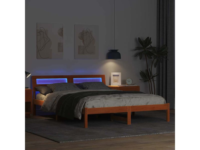  Lit double- lit adulte -  cadre de lit avec tête de lit brun  150 x 200 cm pin massif  - Conforama C